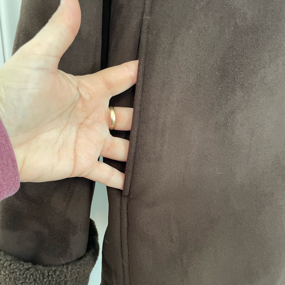 VTG XL Talbots faux suede/sherpa coat Toggle Button down Chocolate brown winter - Picture 8 of 14